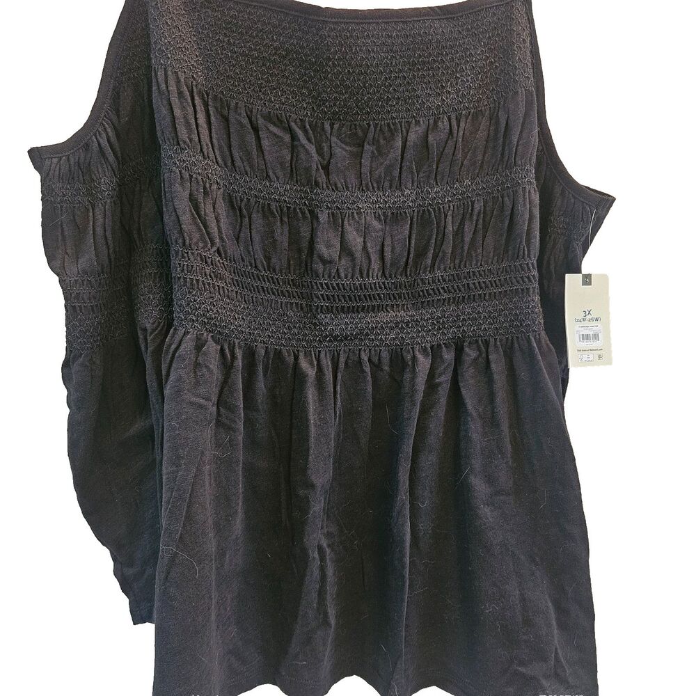 NWT Terra & Sky Black Tank Top Smocking Detail Women SZ 3X Goth Whimsigoth